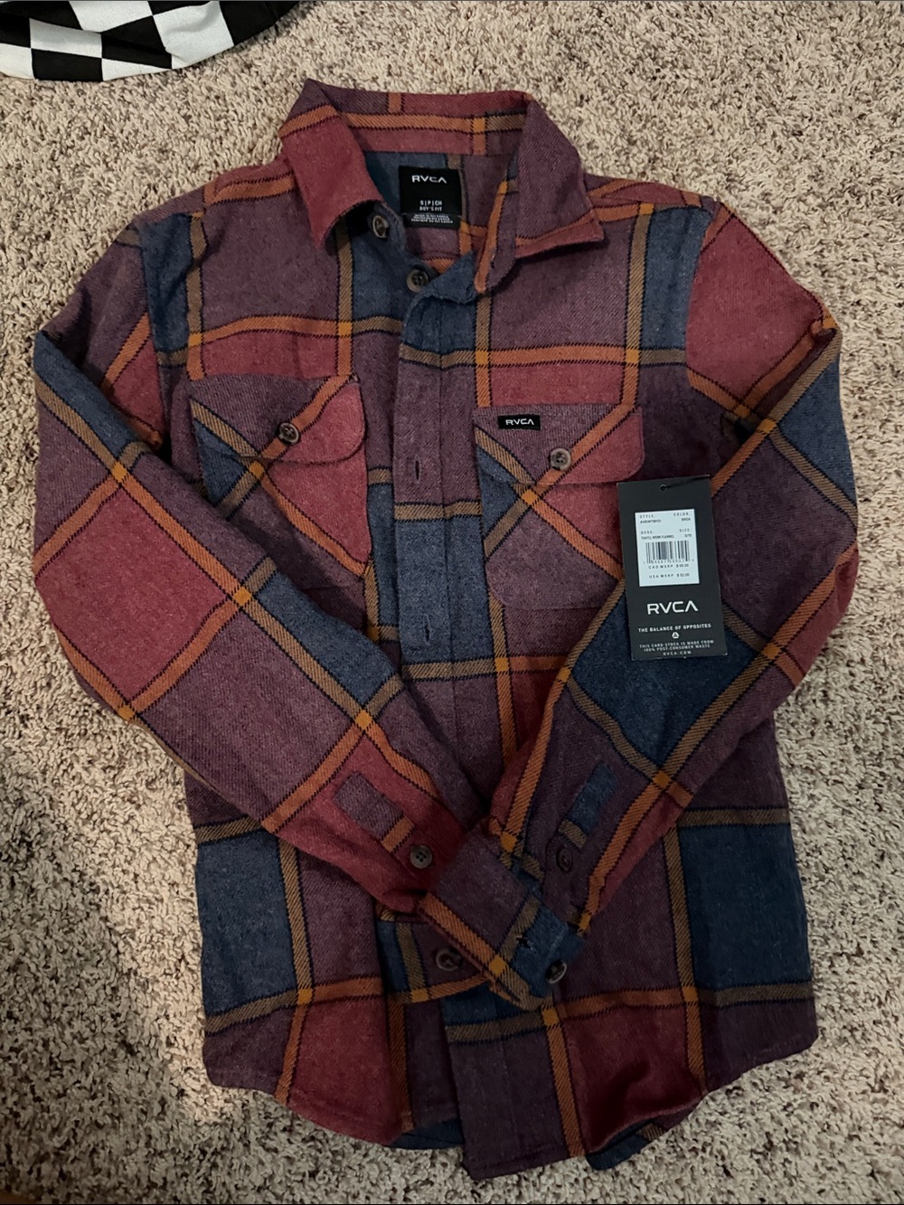 RVCA Burgundy, Navy & Mustard Plaid Button-Up Shirt